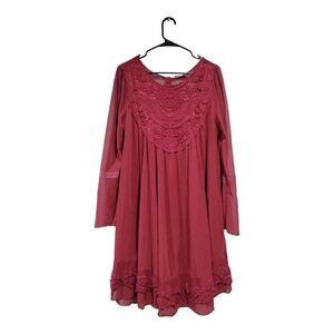 Altar'd State Women's Burgundy Tunic Lace Dress Sheer Size L